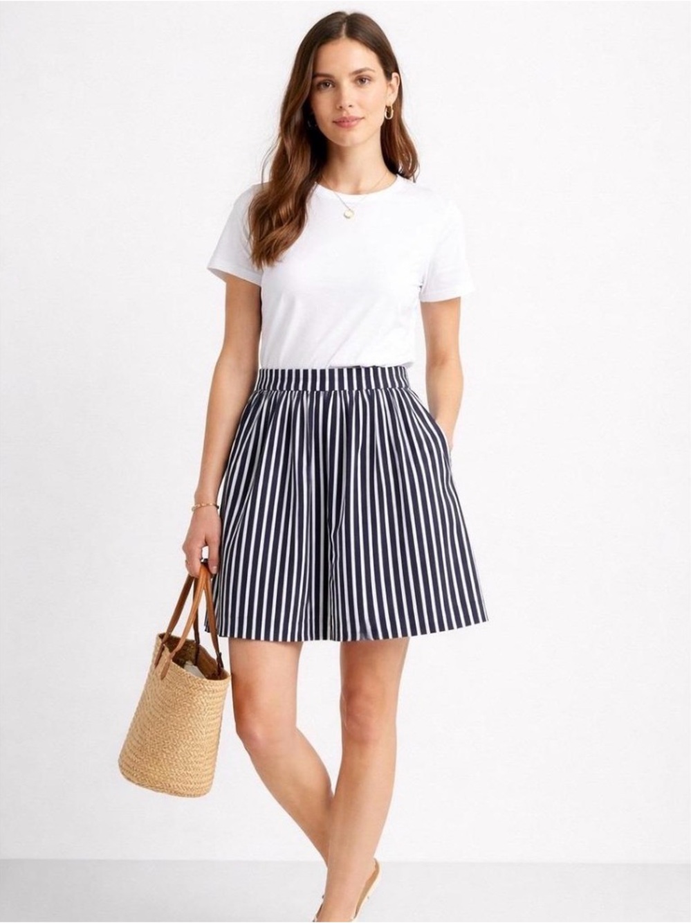 J. Crew Navy and White Pleated Skirt 4